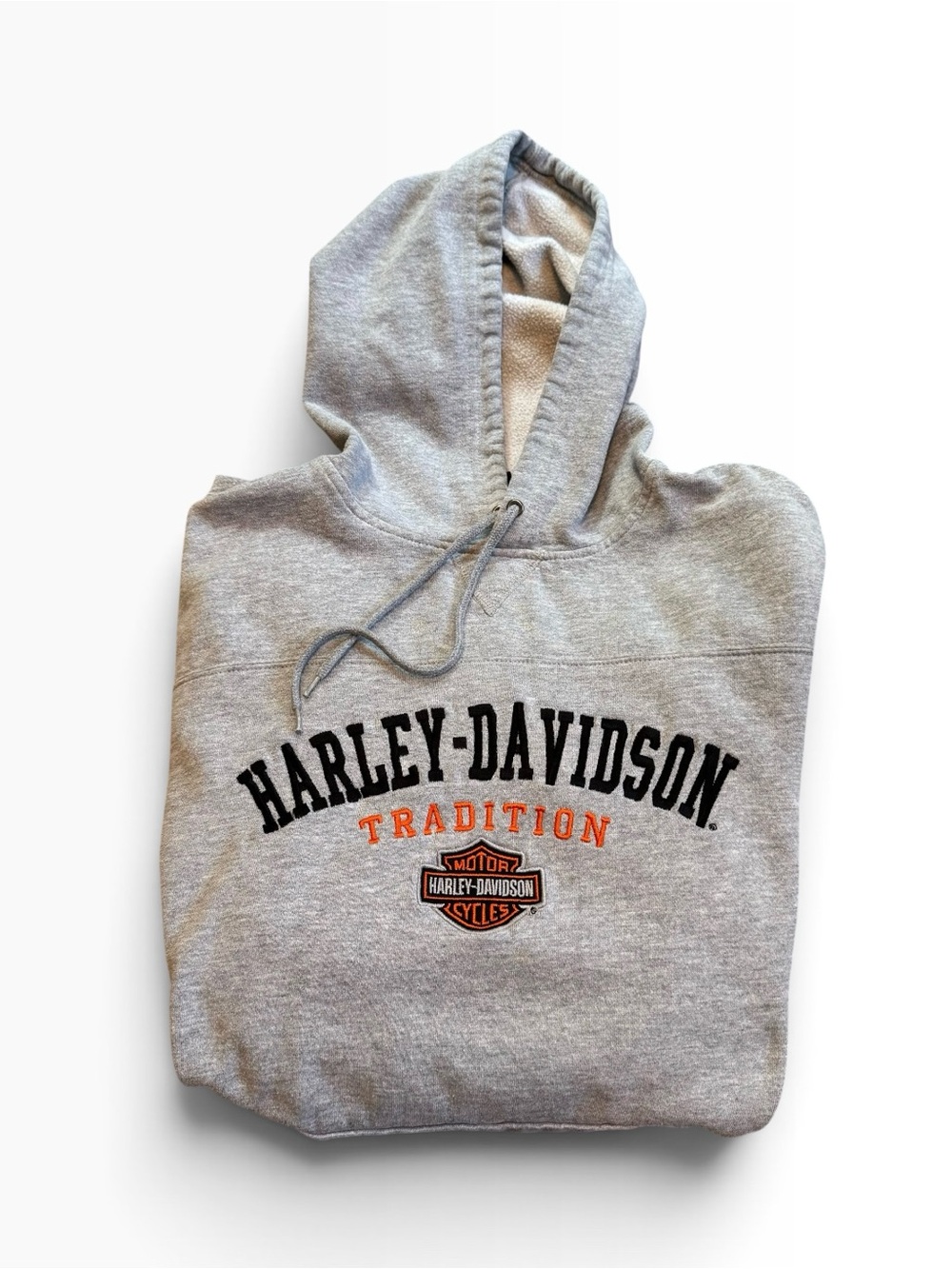 Vintage Harley-Davidson Embroidered Logo Hoodie Mens LG Gray Pullover Sweatshirt